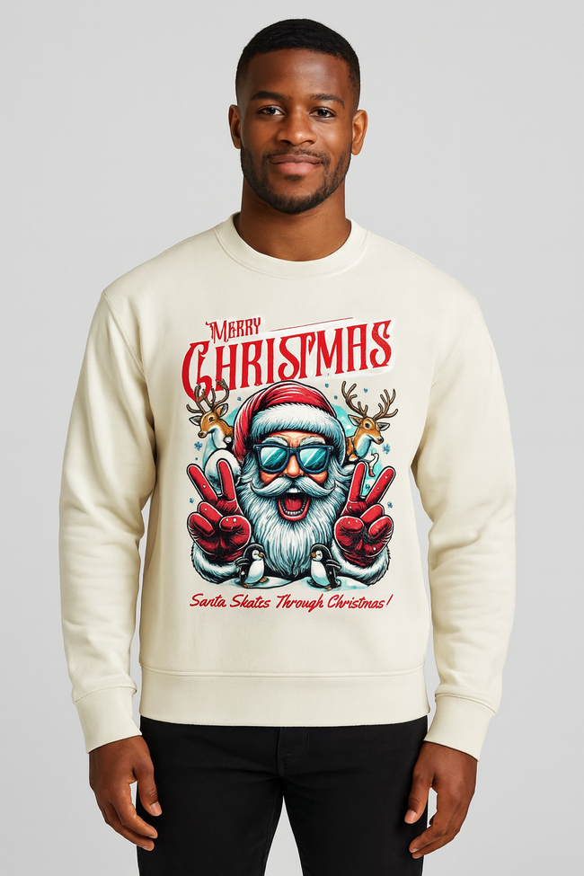 Marry Christmas, Santa Skates Trough Snow Sweatshirt Hover Image